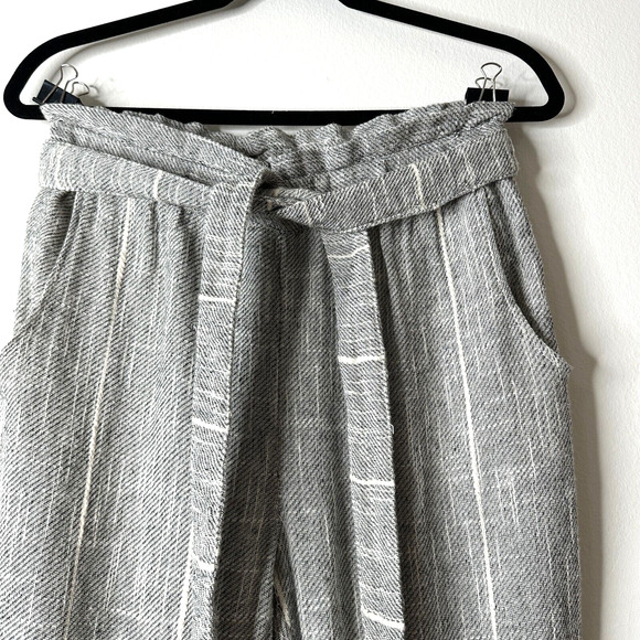 Free People Casual Cream & Black Tweed Stripe Crop Trouser Pants Tie Belt 2 - Picture 3 of 12